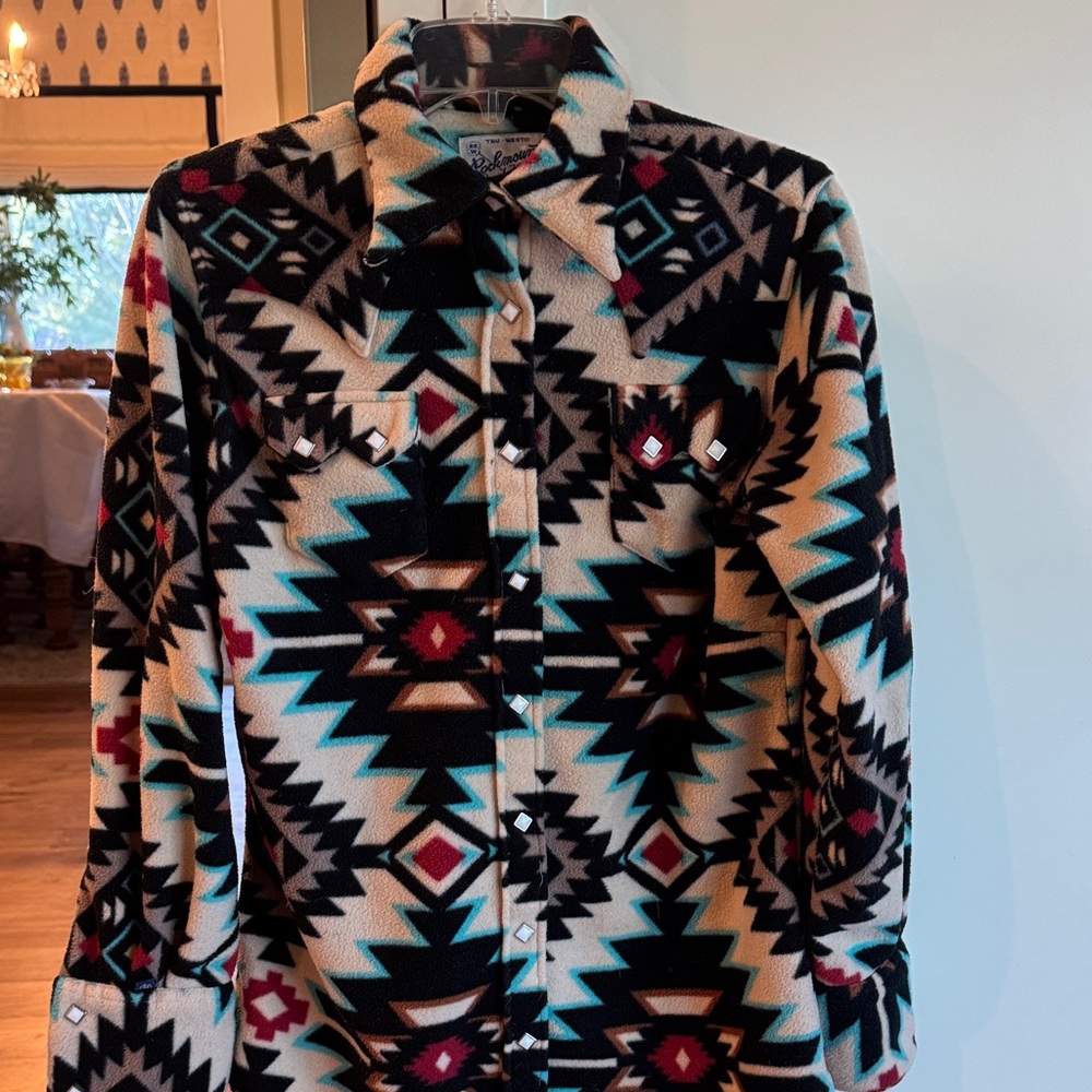 Rockmont diamond snapMulticolor Geometric Pattern polar fleece shirt/jacket